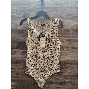 Nwt Express Leopard Animal Print Sleeveless One Piece Bodysuit Women's Medium